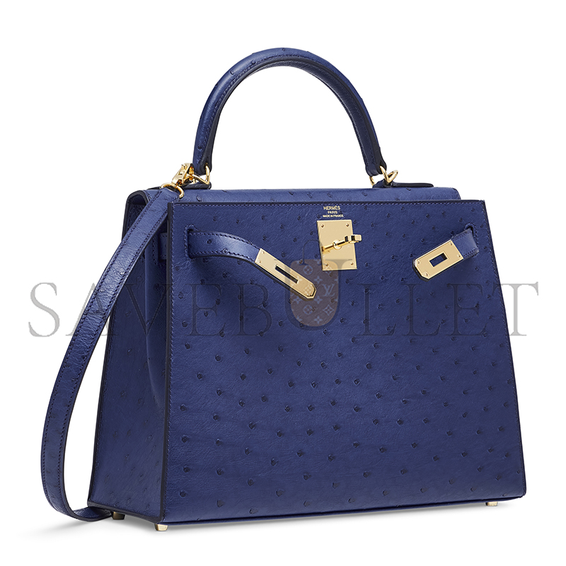 H**mes master ostrich sellier kelly 28 iris blue with gold hardware (28*22*10cm)